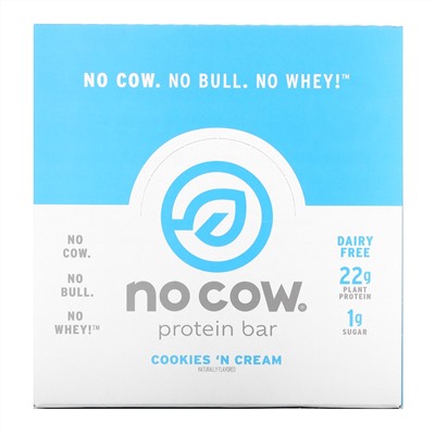 No Cow, Protein Bar, Cookies n Cream, 2.12 oz (60 g)