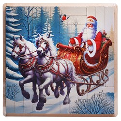 Настольная игра Джанга-пазл "Новогодние лошадки с Дед Морозом" (МДФ)