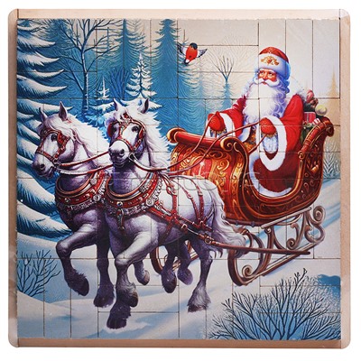 Настольная игра Джанга-пазл "Новогодние лошадки с Дед Морозом" (МДФ)
