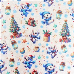 Бумага упаковочная новогодняя «Весёлый мишка», белый крафт, 80 г/м², 50×70 см