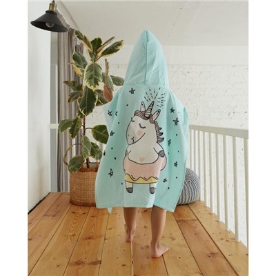 Полотенце - пончо детское махровое «Крошка Я. Единорог», 60×120 см, хлопок 100%, голубое