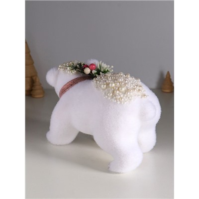 Фигурка «Белый мишка с еловым венком в бусинках», 13×23×13 см