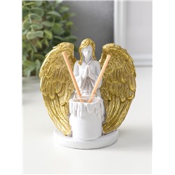 Аромадиффузор для эфирных масел с палочками «Ангел со свечой», полистоун, белый с золотом, 7.5×12×11 см