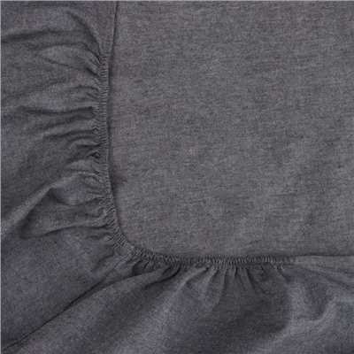 Простыня на резинке 2-спальная SL Home «Деним», 180×200+30 см, тёмно-серая, жатый хлопок