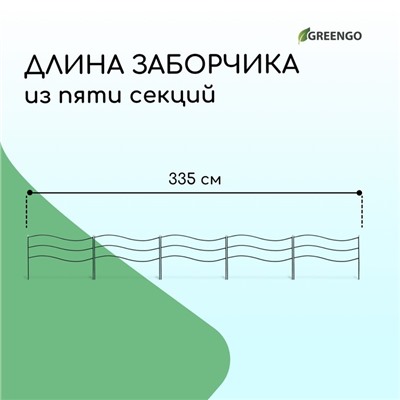 Ограждение декоративное, 45×335 см, 5 секций, металл, зелёное, «Флаг»