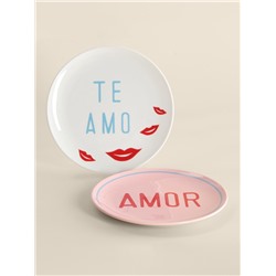 Тарелки SL Home «Уроки испанского: Amor - Te amo», d=22 см, набор 2 шт., фарфор, белые, розовые