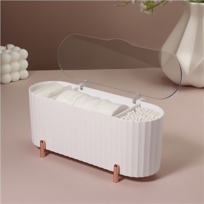 Органайзер для хранения, с крышкой, 3 секции, 21×8×9 см, цвет белый, розовое-золото