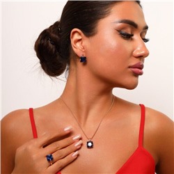 Комплект ювелирной бижутерии Дубайское золото: серьги, кольцо и кулон, с покрытием позолотой, вставка: циркон, цвет: синий, р-р 18, Уценка, арт.08.1676