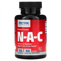 Jarrow Formulas, N-A-C, N-ацетил-L-цистеин, 500 мг, 100 вегетерианских капсул