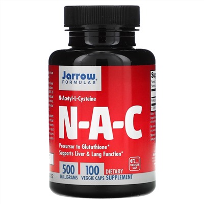 Jarrow Formulas, N-A-C, N-ацетил-L-цистеин, 500 мг, 100 вегетерианских капсул