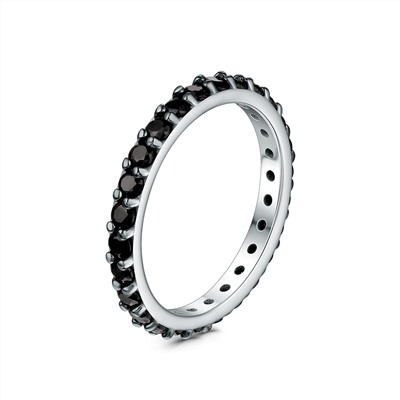 Кольцо из серебра с фианитами родированное 111-10-76ч-16р