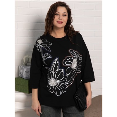 Блуза Цветочная рапсодия (черная) Б15311-18М