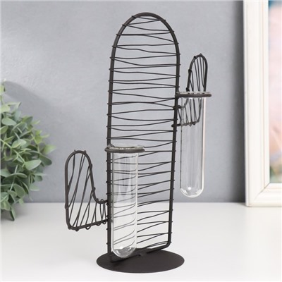 Фигурка с колбами (вазонами) «Кактус. Штрихи», чёрный, 15×9×26 см