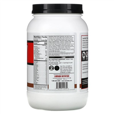 Labrada Nutrition, Lean Body, Hi-Protein Meal Replacement Shake, Chocolate, 2.47 lbs (1120 g)