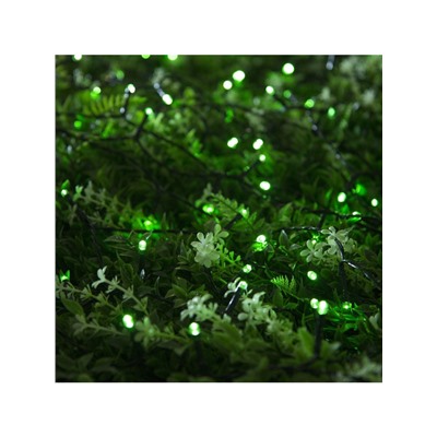 Гирлянда «Нить», 10 м, уличная, IP44, 100 LED, 2 режима, солнечная батарея, тёмная нить, свечение зелёное