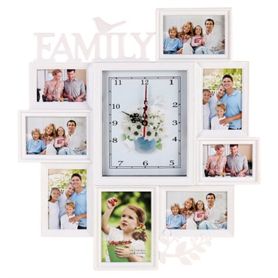 Фоторамка коллаж с часами Семья 55х61 см/ Z017 /уп 12/ 8 фото