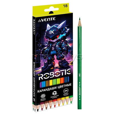 Карандаши цветные 18 цв. "Robotic" 2М, диаметр грифеля 2,8 мм, шестигранные, в картонной коробке