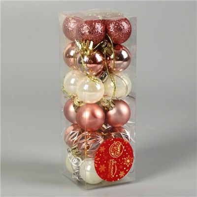Ёлочные игрушки «Мелодия» грани блеск, d=3 см, набор 24 шт., белый/розовое золото