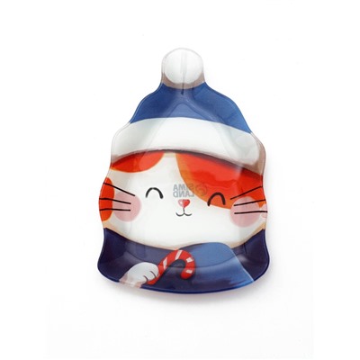 Тарелка новогодняя плоская «Котик», 13.8×20.5 см