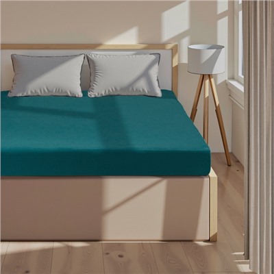 Простыня на резинке 2-спальная «Этель», 180×200+25 см, зелёная, бязь