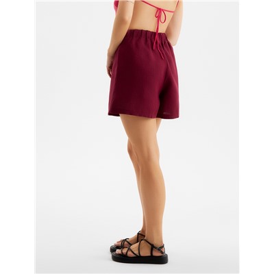 Шорты женские на резинке льняные MINAKU: Safari, бордовые, размер 42