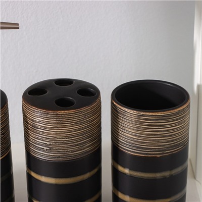 Аксессуары для ванной Доляна «Классика», 4 предмета: дозатор 300 мл, мыльница, 2 стакана, чёрные