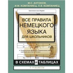 АСТ М.С. Антонов, И.М. Компаниец, Л.В. Компаниец "Все правила немецкого языка для школьников в схемах и таблицах. 5-9 классы"