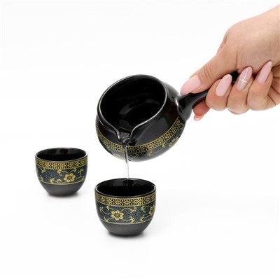 Набор для чайной церемонии ДЖЕКИЧАЙ «Чаоян», 8 предметов, на 6 персон, пиала 65 мл, чайник 175 мл, гундаобэй 180 мл, керамика, чёрный