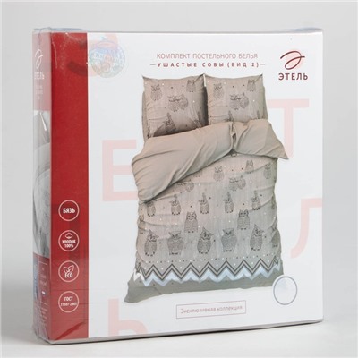 Постельное бельё евро «Этель. Ушастые совы (вид 2)», бязь