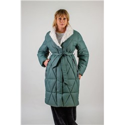 Стеганое пальто с меховой отделкой арт. 2818 (Бирюзовый)