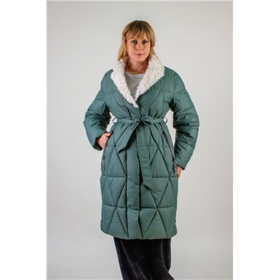 Стеганое пальто с меховой отделкой арт. 2818 (Бирюзовый)