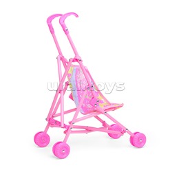 Коляска кукольная (складная, прогулочная с капюшоном, цвет розовый, с принтом) в пакете