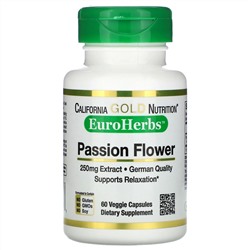 California Gold Nutrition, EuroHerbs, пассифлора, 250 мг, 60 растительных капсул