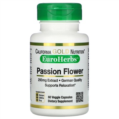 California Gold Nutrition, EuroHerbs, пассифлора, 250 мг, 60 растительных капсул