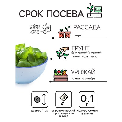 Семена Базилик «Зелёный ароматный», 0.1 г, среднеранний, «Рецепты дедушки Никиты»