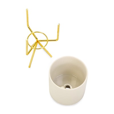 Кашпо для цветов «Цилиндр», 300 мл, 15×8×8 см, керамика, на золотистой подставке, белое