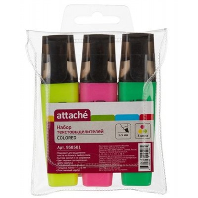 Набор текстовыделителей 3цв Colored 1-5мм 958581 Attache