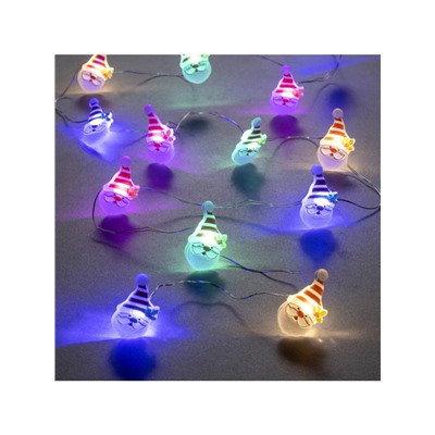 Гирлянда «Нить» 2 м роса с насадками «Дед Мороз», IP20, серебристая нить, 20 LED, 2 режима, батарейки ААх2 (нет в комплекте), свечение мульти