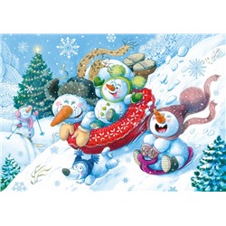 Пазлы 35 "Снеговички на горке"