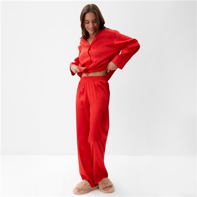 Пижама женская (рубашка, брюки) KAFTAN «Леопард», красная, размер 52-54