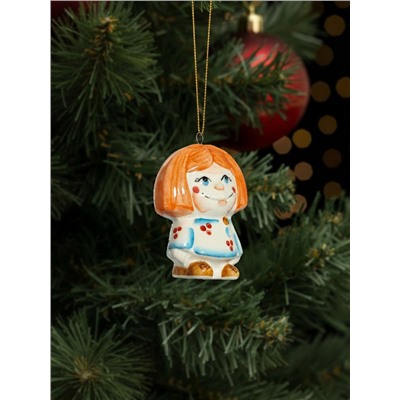 Ёлочная игрушка фарфор «Домовенок Петя», крепление петля, 9 см