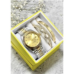 Подарочный набор для женщин часы, 2 браслета + коробка #22853249