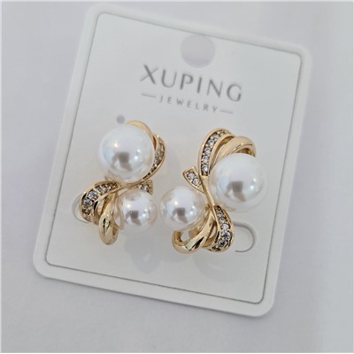 Серьги коллекция "Xuping" покрытие позолота, вставка: искусственный жемчуг и фианиты, арт.004.033
