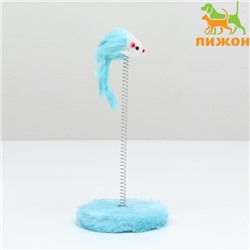 Дразнилка для кошек на пружине с мышью (5 см), 10.5×23 см, голубая