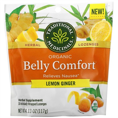 Traditional Medicinals, Organic Belly Comfort, Lemon Ginger, 30 Individually Wrapped Lozenges