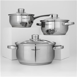 Набор кастрюль Катунь «Гретта», 3 предмета: кастрюли 2.2 л, 4.2 л, ковш 1.6 л, капсульное дно, индукция, нержавеющая сталь