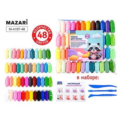 Пластилин супер легкий  48цв. 12 гр. +пластиковые стеки 3 шт M-4197-48 Mazari