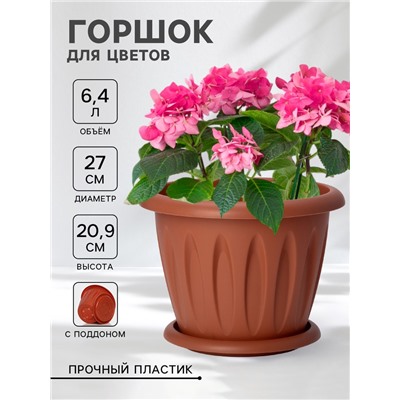 Горшок для цветов с поддоном «Фелиция», 6.4 л, пластиковый, цвет терракотовый
