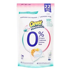 Капсулы Clever Neutro+ Laundry Pods Color CLOVIN для стирки гипоаллергенные 22 шт (22 х 18г) 396г, 779774