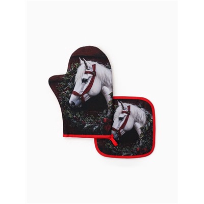 Кухонный набор «Этель»: варежка-прихватка 20×28 см, прихватка 19×19 см, красная